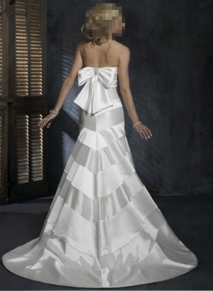 Custom Made- Back Bowknot Embellished Strapless Wedding Dress Bridesmaid Ball Prom Gown