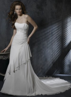 Custom Made- Beads Embellished Strapless Pleated Wedding Dress Cocktail Bridesmaid Ball Prom Gown Q1