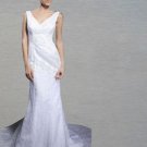 Custom Made- Chapel Train Zip Back V Neck White Wedding Bride Dress Cocktail Bridesmaid Ball Prom Y