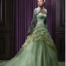 Custom Made- Green Beads embroidery Sleeve White Wedding Bride Dress Cocktail Bridesmaid Ball Prom