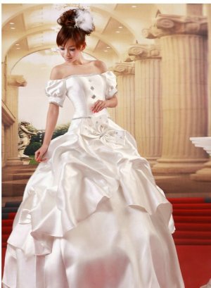 Custom Made- Elegant Bowknot Pleated Short Sleeve Wedding Bride Dress Cocktail Bridesmaid Ball Prom