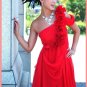 Custom Made- Elegant Flower One Shoulder Red Wedding Bride Dress Cocktail Bridesmaid Ball Prom