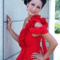 Custom Made- Elegant Flower One Shoulder Red Wedding Bride Dress Cocktail Bridesmaid Ball Prom