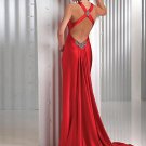 Elegant Red Cross Neck Straps Floor Length V Neck Evening Gown Bridesmaid Wedding