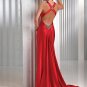 Elegant Red Cross Neck Straps Floor Length V Neck Evening Gown Bridesmaid Wedding