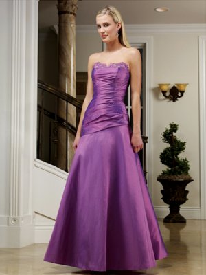 Elegant Purple Strapless Beads Pleated Evening Dress Bridesmaid Wedding