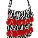 Fashion Flower Body Purse w/Long Shoulder strap -  Red, Black and White Zebra print - 70056p