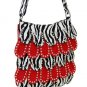 Fashion Flower Body Purse w/Long Shoulder strap -  Red, Black and White Zebra print - 70056p