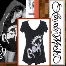 Lauren Moshi ROCK Swing V-neck Tee in Black "M" NEW
