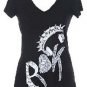 Lauren Moshi ROCK Swing V-neck Tee in Black "M" NEW