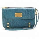 $240 Linea Pelle Dylan Croco Cross Body Clutch -Turquoise NWT