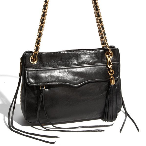 $395 Rebecca Minkoff SWING Double Chain Leather Shoulder Bag in Black NWT