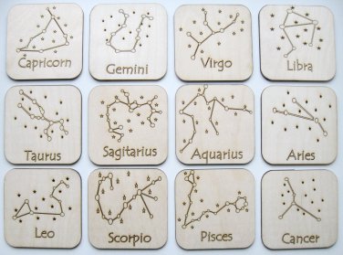 Celestial Constellation, Zodiac star sign, wooden, Aquarius Aries Cancer Capricorn Gemini Leo Libra