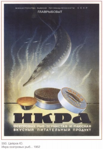 Advertising posters / Poster &Acirc;&laquo;The sturgeon fishes' caviar&Acirc;&raquo; 1952 #35701 Soviet poster, proletarian