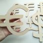 Wood Currency Symbols EU Euro US Dollar UK Pound China Yuan Bitcoin Japan Yen Italia Lira