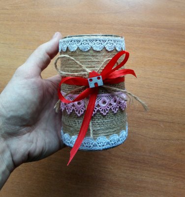 Vintage can Handmade Decoupage Decor, Shabby Chic decor