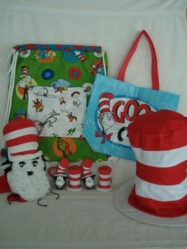 Dr Seuss Items Cat In The Hat, Puppet, Clips, Tote Bags  8 Items