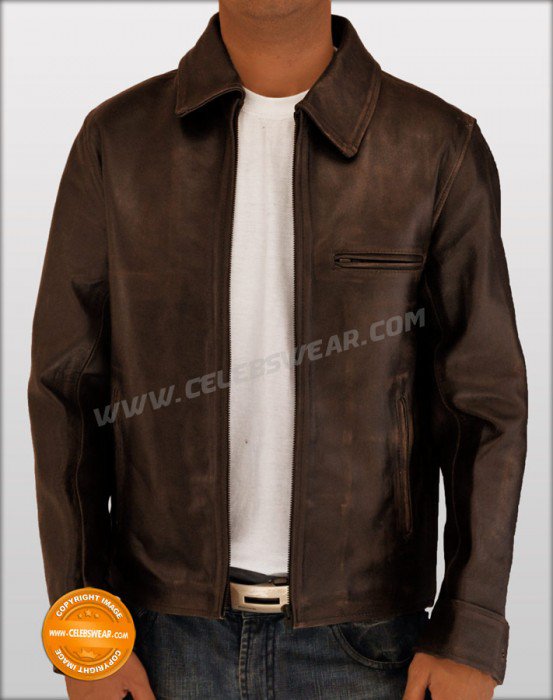 Surrogates Bruce Wills Brown Distressed Leather Jacket