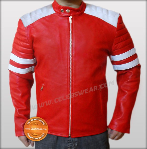 Mayhem Brad Pitt Fight Club Red Biker Leather Jacket
