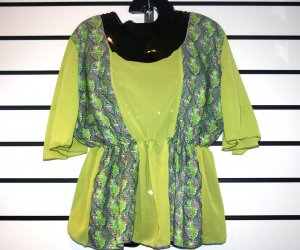 Green Chiffon Mix Top
