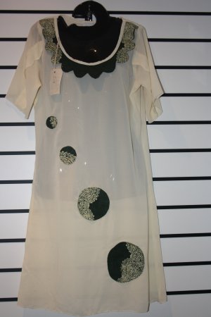 Cream and Green Chiffon Short Gown