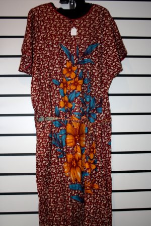 Maroon and Floral Print Kaftan Gown