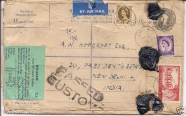 Custom Passed airmail Wax Triangle Sealed to Presidents Estate New Delhi