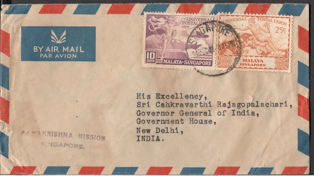 Ramakrishna Mission Singapore1949 to C Rajagopalachari - Gov Gen Camp PO