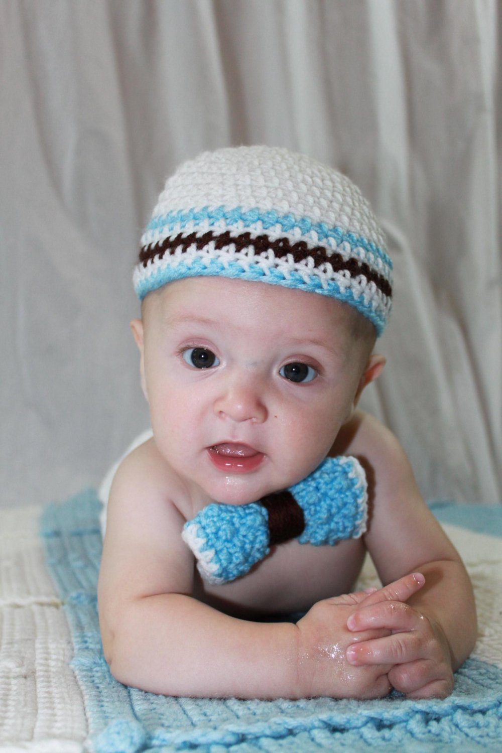 crochet baby boy beanie hat and bow tie