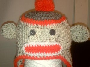 crochet baby sock monkey earflap hat you choose the size