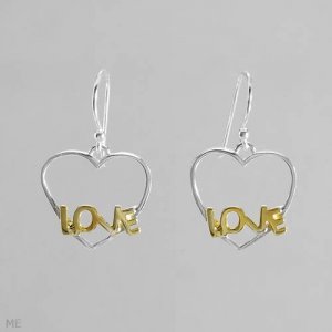 Brand New Heart Earrings Crafted in 14K/925 Gold plated Silver Length 27mm