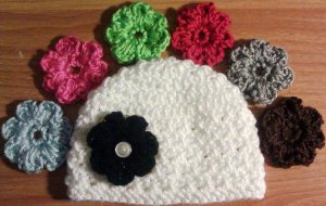 crochet baby girl hat includes 7 flowers you choose flower colors 3-6 months
