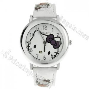 Hello Kitty Pattern Leather Band Watch for Lady and Kids(White)