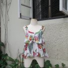 Summer Floral Double Ruffle White Tank Top