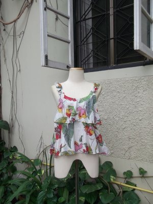 Summer Floral Double Ruffle White Tank Top