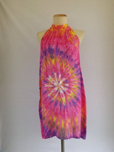 Tie Dye Halter Short Sundress - Pink