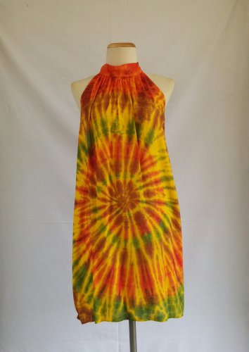 Tie Dye Halter Short Sundress - Orange