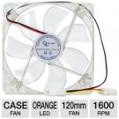Systemax OEM 120mm Case Fan - 4 Pin Molex, 1600 RPM, Orange LED (F12025-BORA-4)