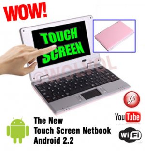 TOUCH SCREEN Pink 7inch Android Laptop Installed WiFi 4gb/256mb (Pouch Case, Charger, Mouse)