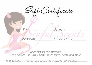 10.00 Sinful Scents Gift Certificate