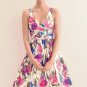 NWT Ivory Pink Purple Blue Painted Floral Print Garden Party Dress USD128 M 10