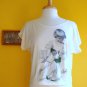 NWOT Cream Off-White Oversized Cropped Tee - Vintage-Look Blue Boy & Dog M L