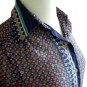 Vintage Vtg 70s 80s Mod Blue Orange Sheer Geometric Print Chiffon Long Sleeved Shirt S M