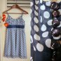 Dark Navy Blue Polkadot Chiffon Overlay Sundress + Purple Pearl Buttons XXS XS
