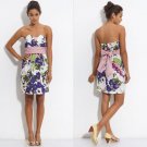 NWT Trixxi White Pink Purple Floral Print Strapless Origami Fold Dress USD58 M L