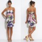NWT Trixxi White Pink Purple Floral Print Strapless Origami Fold Dress USD58 M L