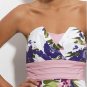 NWT Trixxi White Pink Purple Floral Print Strapless Origami Fold Dress USD58 M L