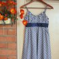 Dark Navy Blue Polkadot Chiffon Overlay Sundress + Purple Pearl Buttons XXS XS