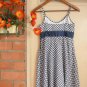 Dark Navy Blue Polkadot Chiffon Overlay Sundress + Purple Pearl Buttons XXS XS