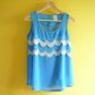 NWOT Sky Blue Gray-White Scallop Wave Trim Sheer Chiffon Swing Tank Top XS S